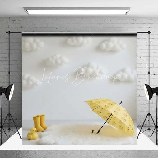 Lofaris Yellow Duck Cake Smash Backdrop White Fluffy Clouds Umbrella Photography Background Baby Shower Photo Prop