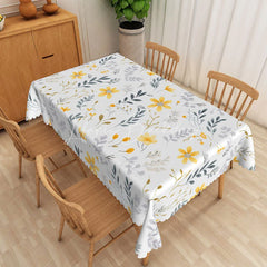 Lofaris Yellow Flower Botanical Rectangle Tablecloth Grey Leaf Floral Dining Table Cover for Kitchen