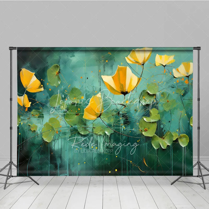 Lofaris Yellow Flower Fine Art Backdrop Teal Green Abstract Pond Oil Painting Style Background Artistic Photography