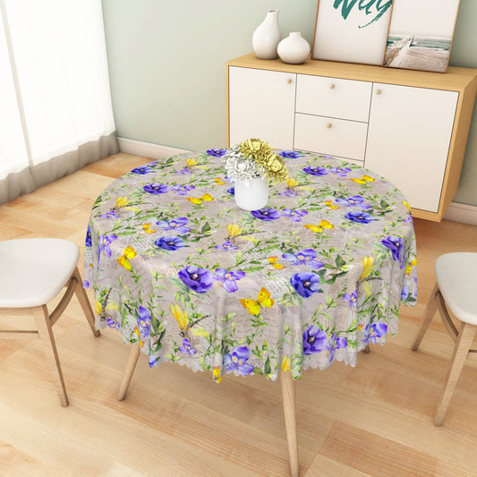 Lofaris Yellow Flowers Plants Butterfly Accent Tablecloth