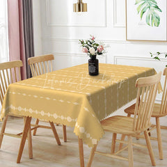 Lofaris Yellow Geometric Diamond Rectangle Tablecloth Modern White Chain Pattern Cover Bright Kitchen Dining Decor
