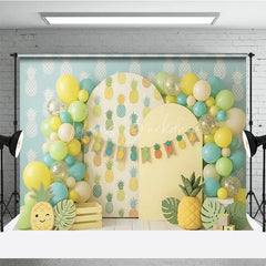 Lofaris Yellow Green Blue Pineapple Pattern Photography Backdrop Tropical Summer Party Decor with Balloons