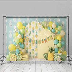 Lofaris Yellow Green Blue Pineapple Pattern Photography Backdrop Tropical Summer Party Decor with Balloons