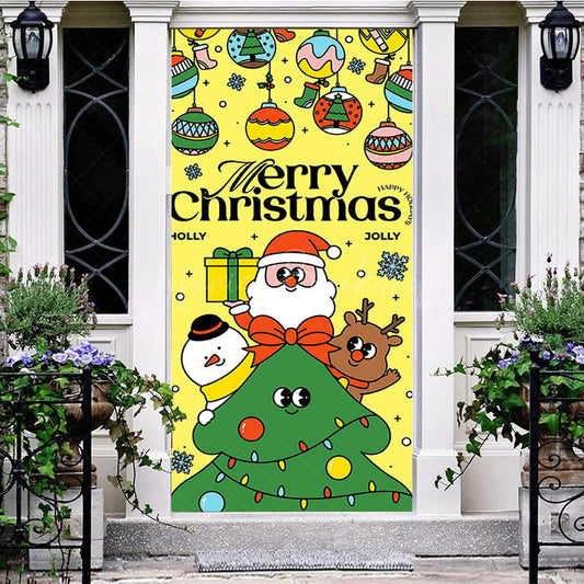 Lofaris Yellow Green Cute Bells Merry Christmas Door Cover