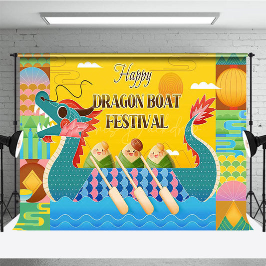 Lofaris Yellow Green Happy Dragon Boat Festival Backdrop