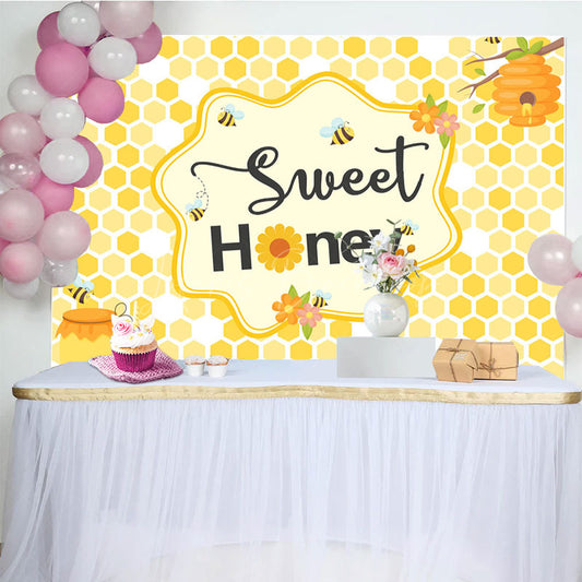 Lofaris Yellow Honeycomb Bee Sweet Honey Birthday Backdrop