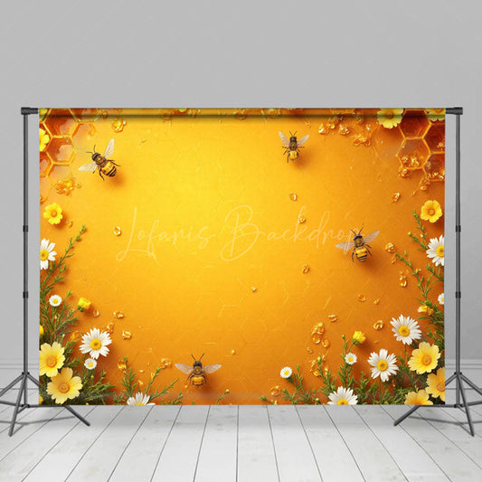 Lofaris Yellow Honeycomb Wall Floral Bee Fine Art Backdrop