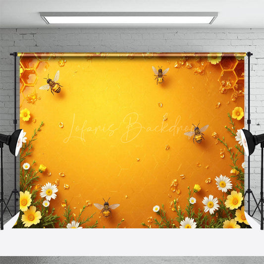 Lofaris Yellow Honeycomb Wall Floral Bee Fine Art Backdrop