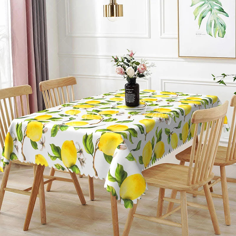 Lofaris Yellow Lemon and Green Leaves Rectangle Tablecloth Fresh Summer Fruit Citrus Kitchen Dining Table Cover Decor