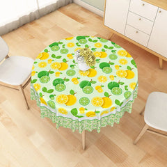 Lofaris Yellow Lemon and Green Lime Pattern Round Tablecloth Fresh Citrus Fruit Kitchen Decor