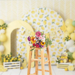 Lofaris Yellow Lemon Theme Photography Backdrop with Arch Props and Balloon Garland for Baby Shower or Birthday