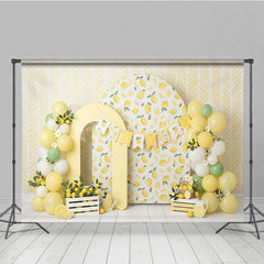 Lofaris Yellow Lemon Theme Photography Backdrop with Arch Props and Balloon Garland for Baby Shower or Birthday