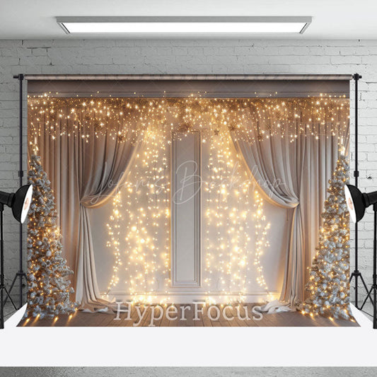 Lofaris Yellow Light Glitter White Curtain Christmas Backdrop