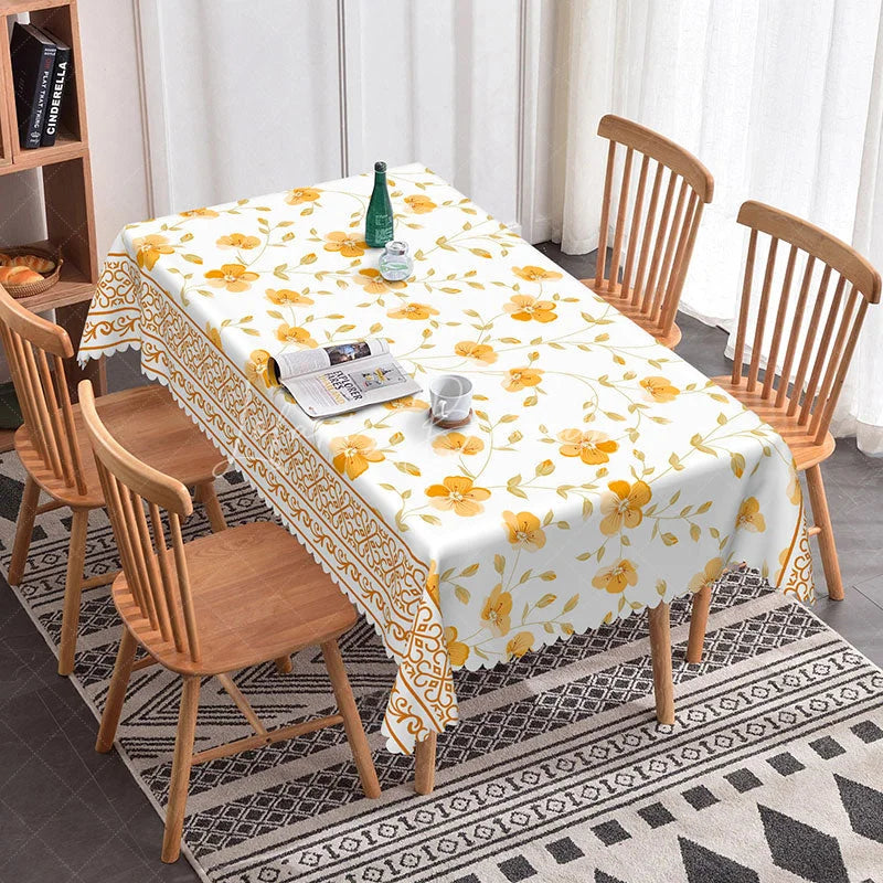 Lofaris Yellow Orange Poppy Floral Rectangle Tablecloth Bright Spring Flower White Background Garden Party Dining Table Cover Decor