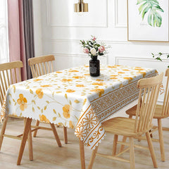 Lofaris Yellow Orange Poppy Floral Rectangle Tablecloth Bright Spring Flower White Background Garden Party Dining Table Cover Decor