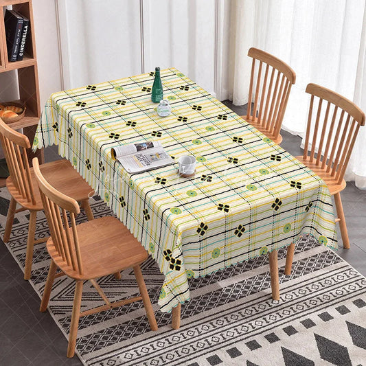 Lofaris Yellow Plaid Floral Rectangle Tablecloth Green Checkered Flower Pattern Cover Country Picnic Dining Decor