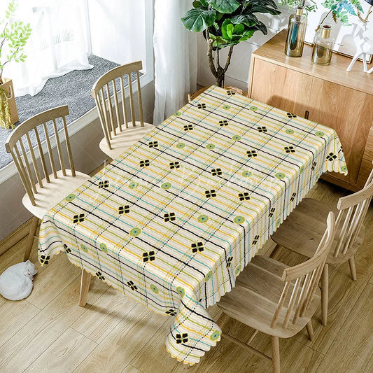 Lofaris Yellow Plaid Floral Rectangle Tablecloth Green Checkered Flower Pattern Cover Country Picnic Dining Decor