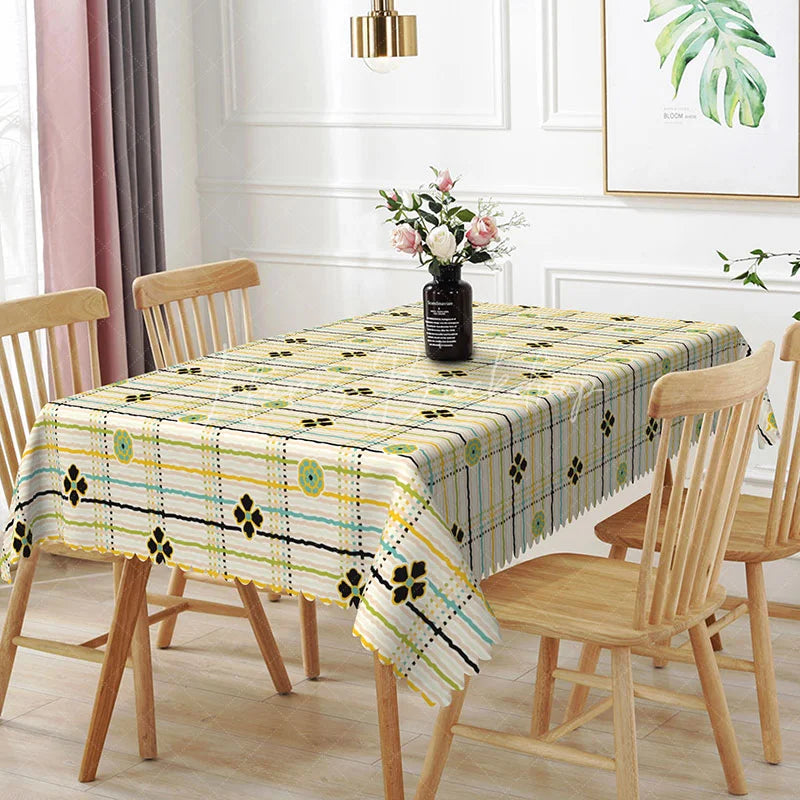 Lofaris Yellow Plaid Floral Rectangle Tablecloth Green Checkered Flower Pattern Cover Country Picnic Dining Decor