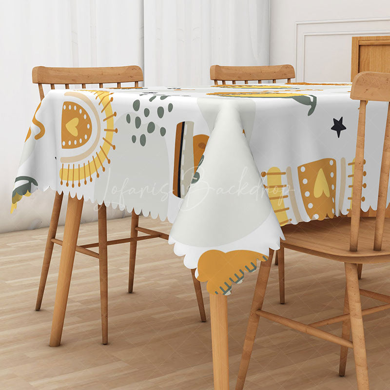 Lofaris Yellow Prickly Pear Cactus Tablecloth on White for Southwest and Desert Themed Kitchen Decor
