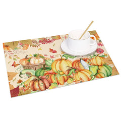 Lofaris Yellow Pumpkin with Butterfly and Floral Set of 4 Placemats for Fall Autumn Thanksgiving Decor