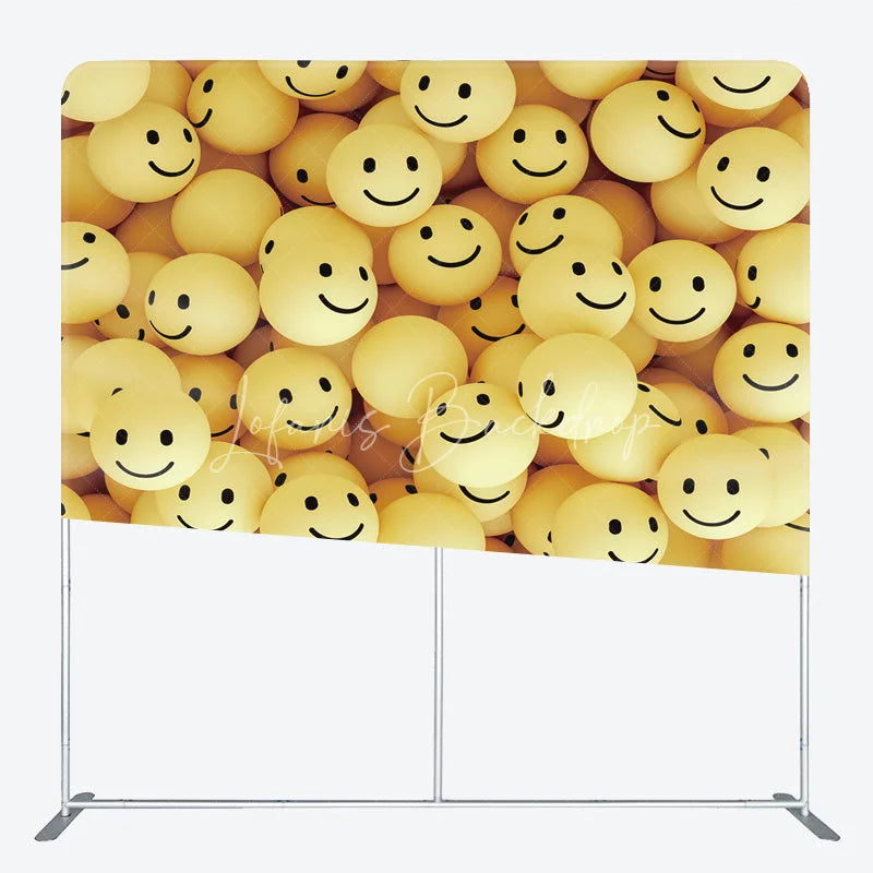 Lofaris Yellow Smile Face Tension Fabric Backdrop 3D Happy Emoticon Decor Fun Cute Theme Background for Kids Birthday Party