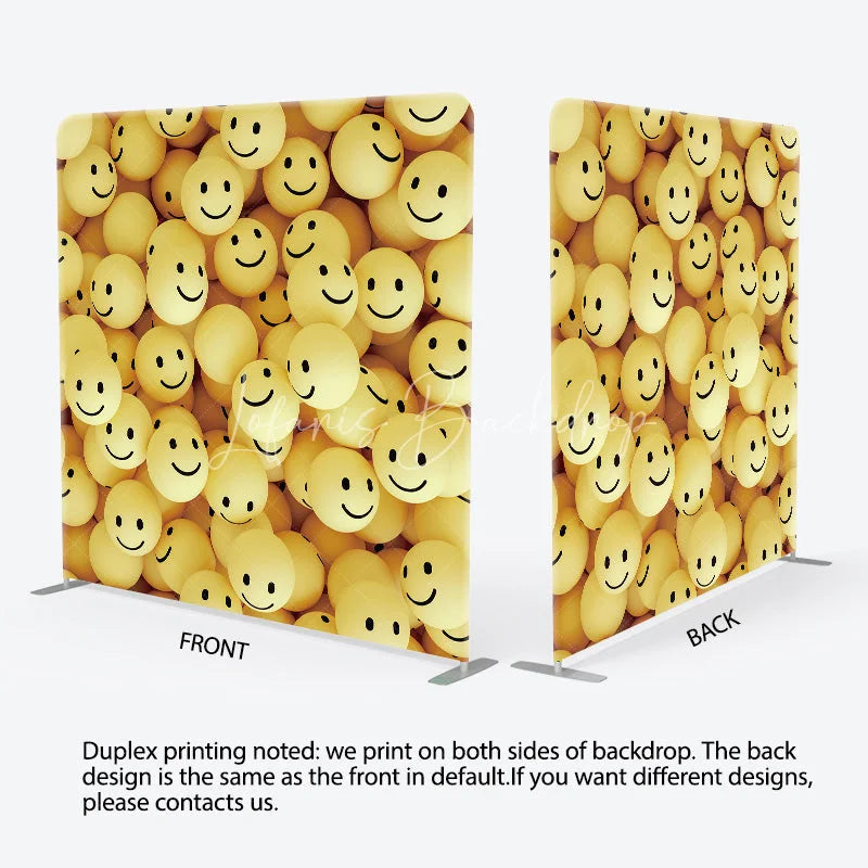 Lofaris Yellow Smile Face Tension Fabric Backdrop 3D Happy Emoticon Decor Fun Cute Theme Background for Kids Birthday Party