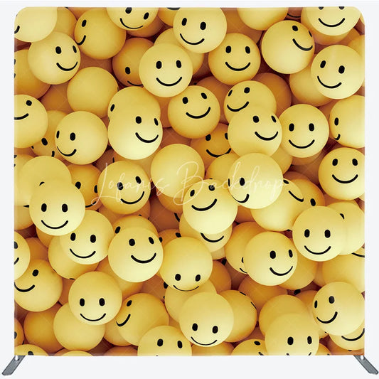 Lofaris Yellow Smile Face Tension Fabric Backdrop 3D Happy Emoticon Decor Fun Cute Theme Background for Kids Birthday Party