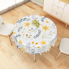 Lofaris Yellow Sunflowers and Grey Leaves Round Tablecloth Modern Floral Kitchen Dining Decor
