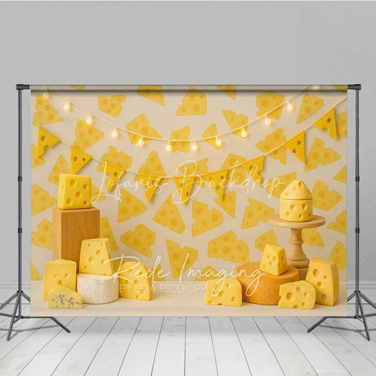 Lofaris Yellow Swiss Cheese Pattern Photo Backdrop Say Birthday Cake Smash Photography Background