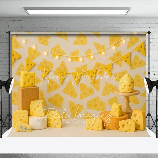 Lofaris Yellow Swiss Cheese Pattern Photo Backdrop Say Birthday Cake Smash Photography Background