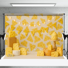 Lofaris Yellow Swiss Cheese Pattern Photo Backdrop Say Birthday Cake Smash Photography Background