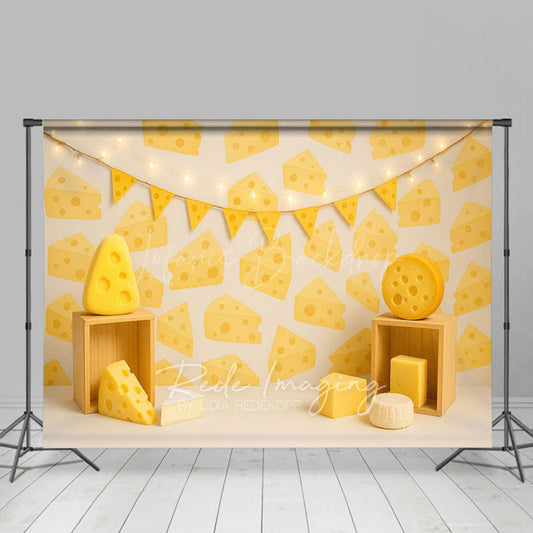 Lofaris Yellow Triangle Cheese Birthday Cake Smash Backdrop