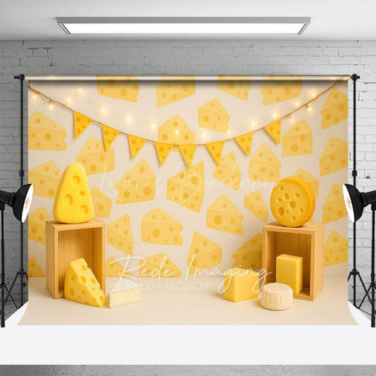 Lofaris Yellow Triangle Cheese Birthday Cake Smash Backdrop