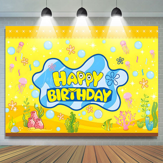 Lofaris Yellow Undersea Sponge Bubbles Birthday Backdrop