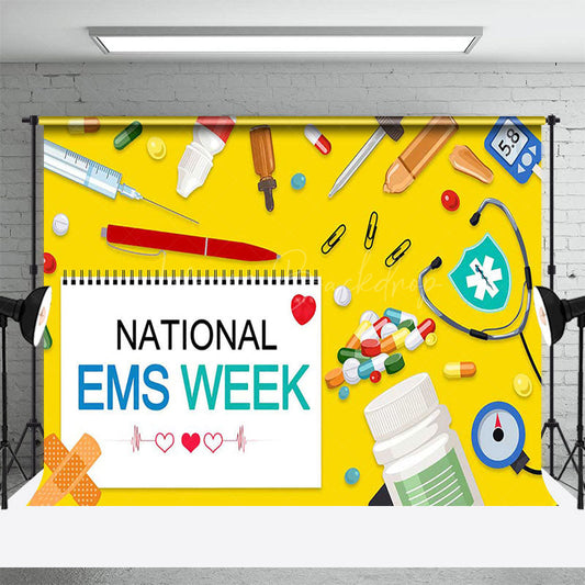 Lofaris Yellow White Calendar National EMS Week Backdrop