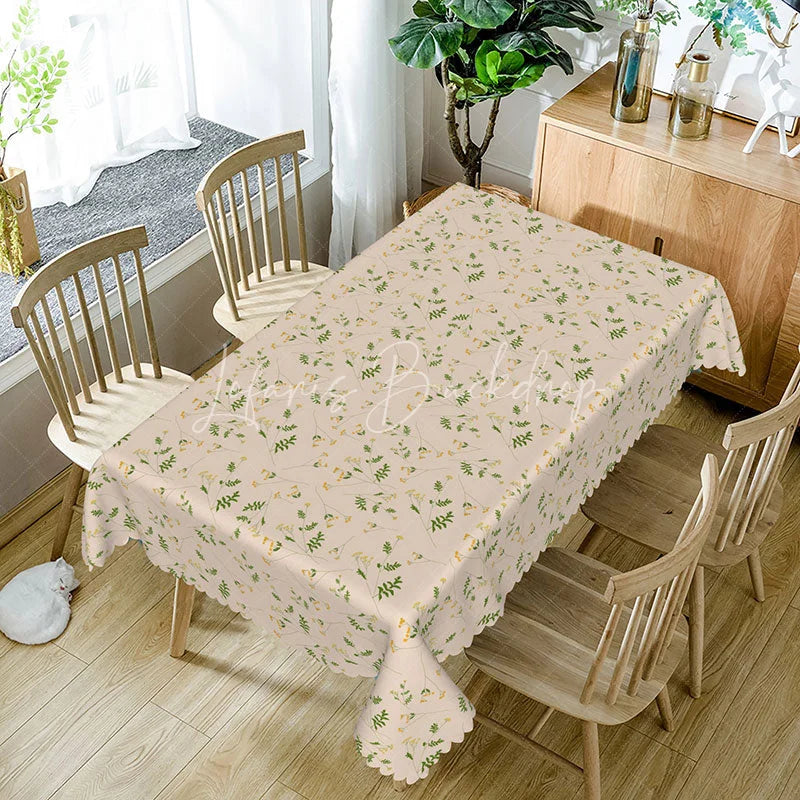 Lofaris Yellow Wildflower Rectangle Tablecloth Small Herb Plant Floral Pattern Cover Spring Summer Kitchen Decoration