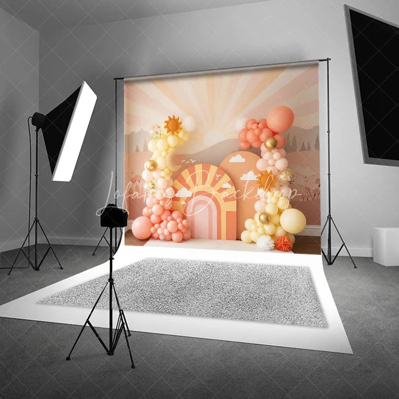 Lofaris You Are My Sunshine Backdrop Peach and Yellow Sun Clouds Photography Background for First Birthday