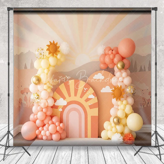 Lofaris You Are My Sunshine Backdrop Peach and Yellow Sun Clouds Photography Background for First Birthday