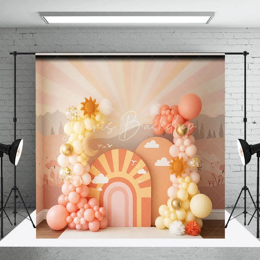 Lofaris You Are My Sunshine Backdrop Peach and Yellow Sun Clouds Photography Background for First Birthday