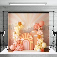 Lofaris You Are My Sunshine Backdrop Peach and Yellow Sun Clouds Photography Background for First Birthday