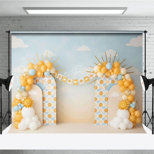 Lofaris You Are My Sunshine Birthday Backdrop Blue Sky and Yellow Sun Cake Smash Photography Background