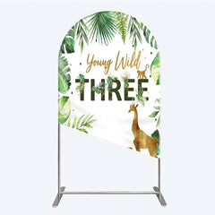 Lofaris Young Wild Three Arch Backdrop Safari Jungle Animals and Tropical Leaves Background 3rd Birthday One Party Decor