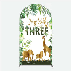 Lofaris Young Wild Three Arch Backdrop Safari Jungle Animals and Tropical Leaves Background 3rd Birthday One Party Decor