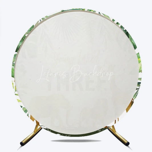 Lofaris Young Wild Three Round Backdrop Safari Jungle Animals and Tropical Leaves Background 3rd Birthday One Party Decor