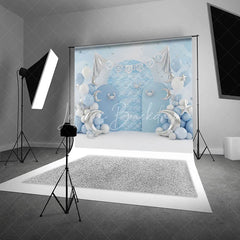 Lofaris Zodiac Cancer Birthday Backdrop Blue Sky with Silver Moon and Crab Cake Smash Background