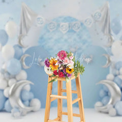 Lofaris Zodiac Cancer Birthday Backdrop Blue Sky with Silver Moon and Crab Cake Smash Background