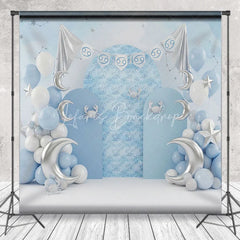 Lofaris Zodiac Cancer Birthday Backdrop Blue Sky with Silver Moon and Crab Cake Smash Background