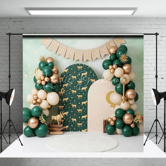 Lofaris Zodiac Taurus Birthday Backdrop Emerald Green and Gold Stars Constellation Cake Smash Background