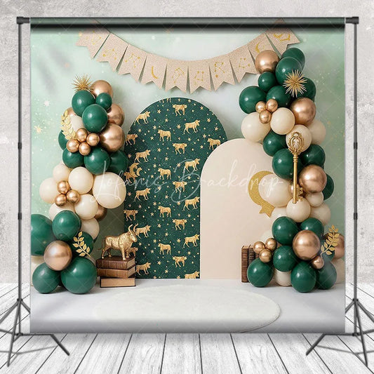 Lofaris Zodiac Taurus Birthday Backdrop Emerald Green and Gold Stars Constellation Cake Smash Background