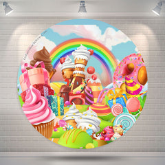 Lofaris Lollipop Candyland Rainbow Round Birthday Backdrop